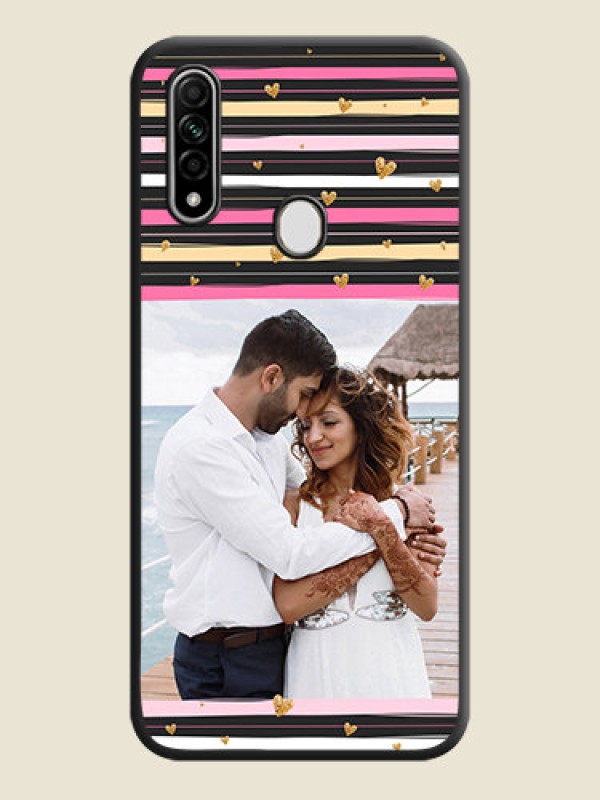 Custom Multicolor Lines and Golden Love Symbols Design - Photo on Space Black Soft Matte Mobile Cover - Oppo A31