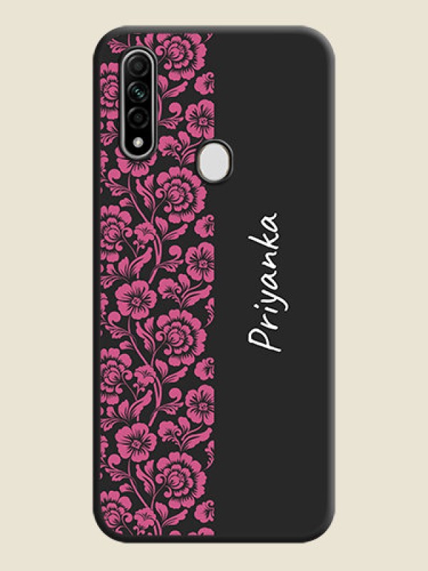 Custom Pink Floral Pattern Design With Custom Text On Space Black Personalized Soft Matte Phone Covers -Oppo A31