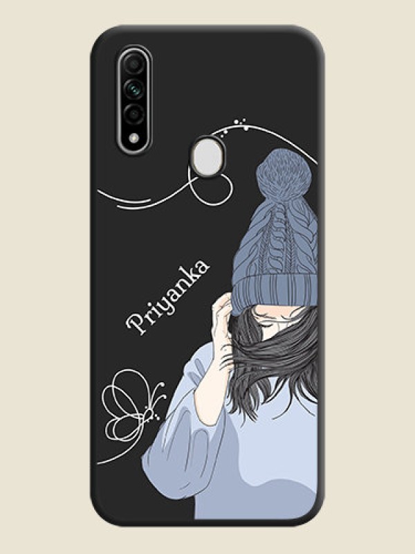Custom Girl With Blue Winter Outfiit Custom Text Design On Space Black Personalized Soft Matte Phone Covers -Oppo A31