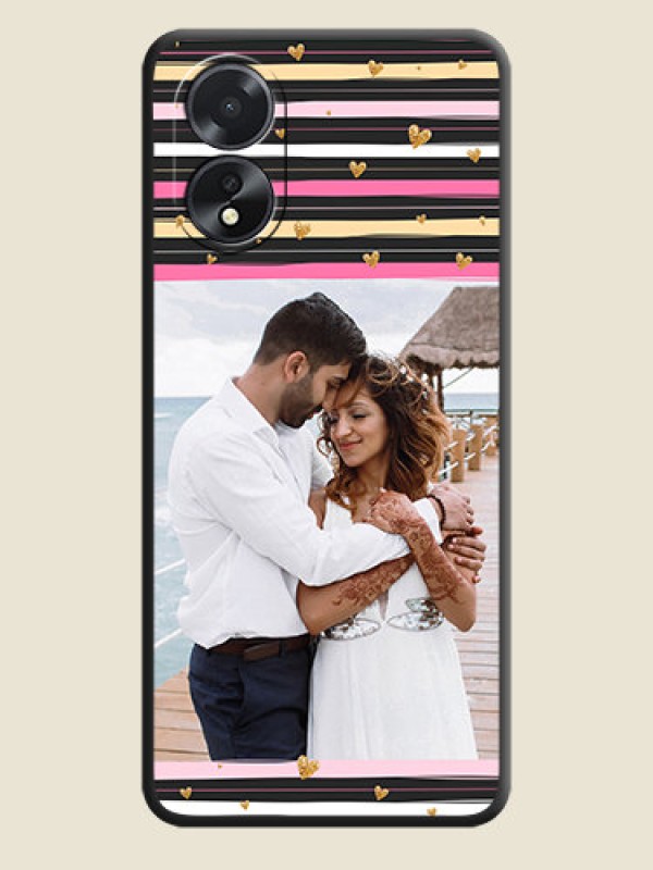 Custom Multicolor Lines and Golden Love Symbols Design - Photo on Space Black Soft Matte Mobile Cover - Oppo A38