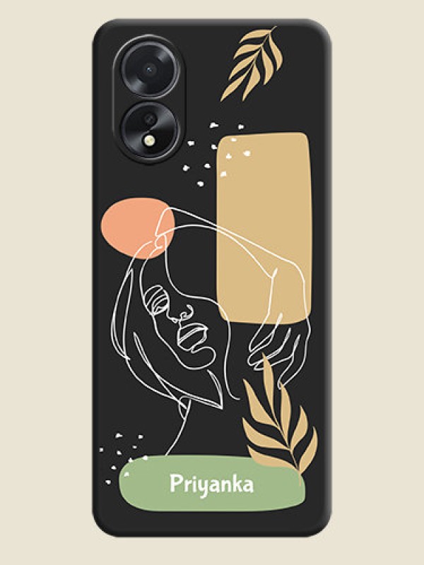 Custom Custom Text With Line Art Of Women & Leaves Design On Space Black Personalized Soft Matte Phone Covers - Oppo A38