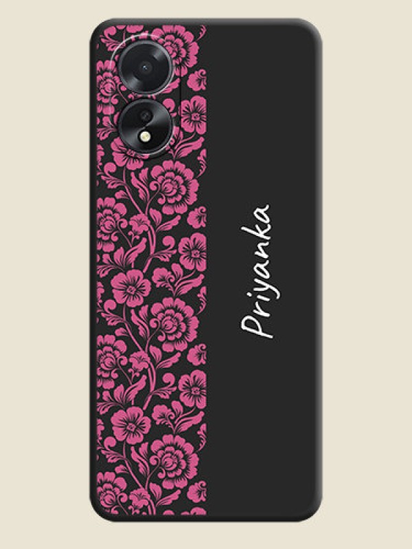 Custom Pink Floral Pattern Design With Custom Text On Space Black Personalized Soft Matte Phone Covers - Oppo A38
