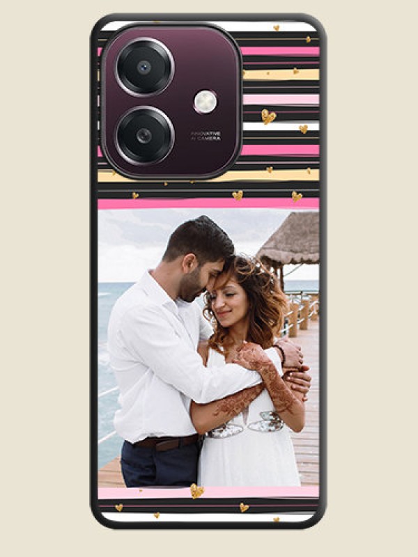 Custom Multicolor Lines and Golden Love Symbols Design on Photo On Space Black Custom Soft Matte Mobile Back Cover - Oppo A3X 4G