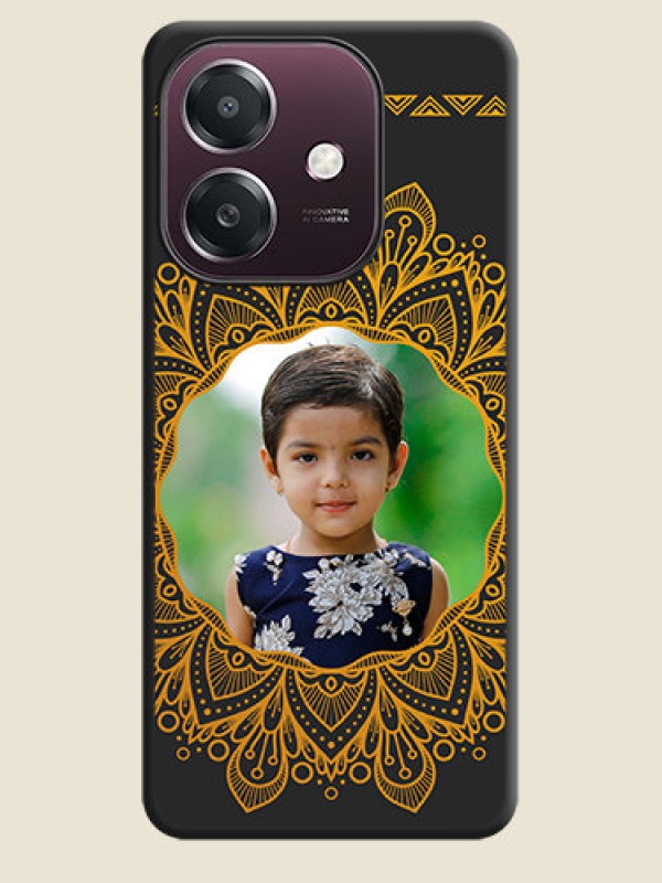 Custom Round Image with Floral Design On Space Black Custom Soft Matte Mobile Back Cover - Oppo A3X 4G