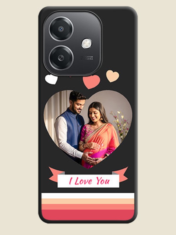 Custom Love Shaped Photo with Colorful Stripes On Space Black Custom Soft Matte Mobile Back Cover - Oppo A3X 5G
