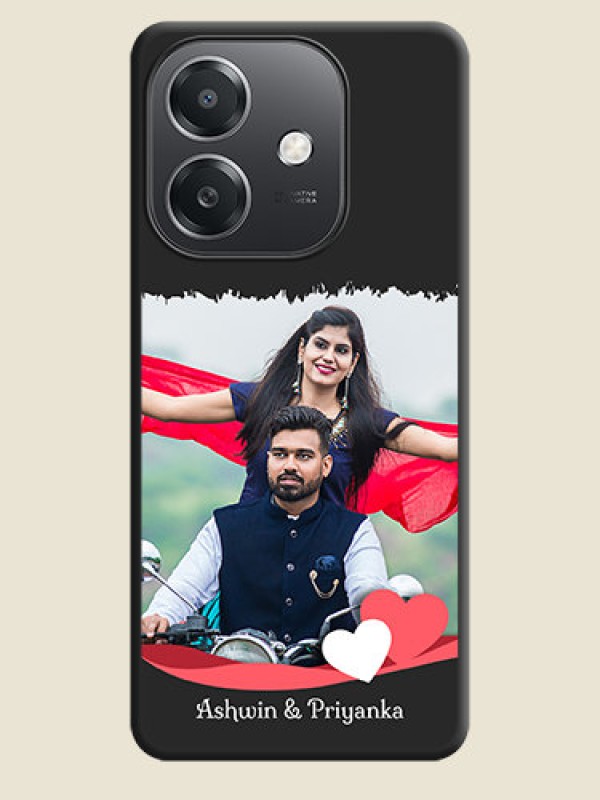 Custom Pin Color Love Shaped Ribbon Design with Text On Space Black Custom Soft Matte Mobile Back Cover - Oppo A3X 5G