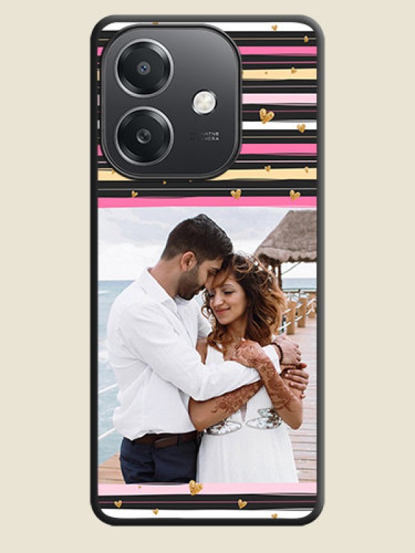 Custom Multicolor Lines and Golden Love Symbols Design on Photo On Space Black Custom Soft Matte Mobile Back Cover - Oppo A3X 5G