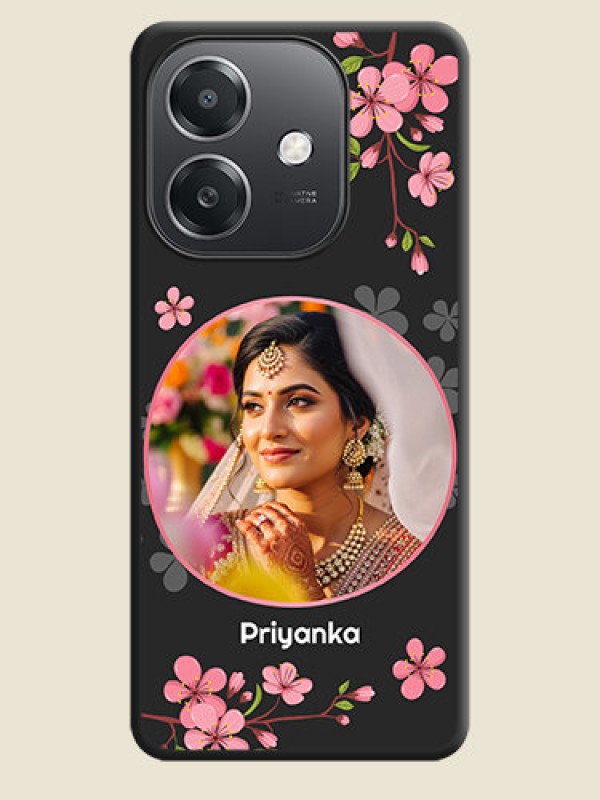 Custom Round Image with Pink Color Floral Design on Photo On Space Black Custom Soft Matte Mobile Back Cover - Oppo A3X 5G