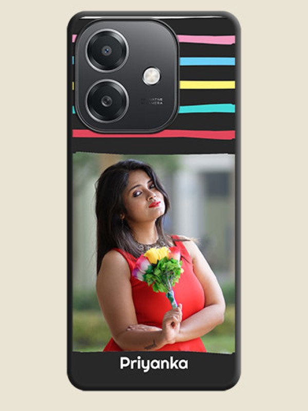 Custom Multicolor Lines with Image On Space Black Custom Soft Matte Mobile Back Cover - Oppo A3X 5G