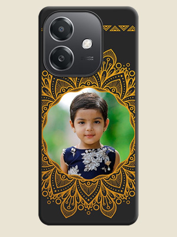 Custom Round Image with Floral Design On Space Black Custom Soft Matte Mobile Back Cover - Oppo A3X 5G