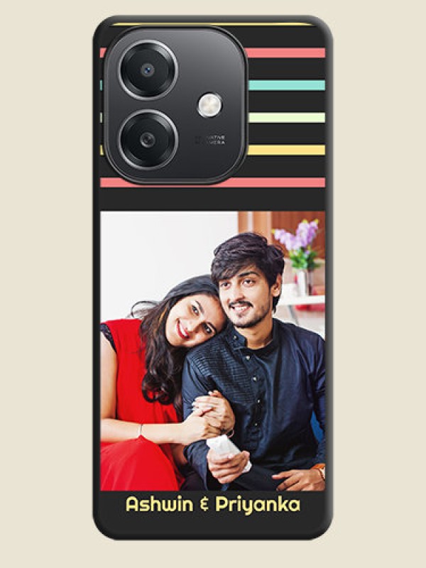 Custom Color Stripes with Photo and Text on Photo On Space Black Custom Soft Matte Mobile Back Cover - Oppo A3X 5G