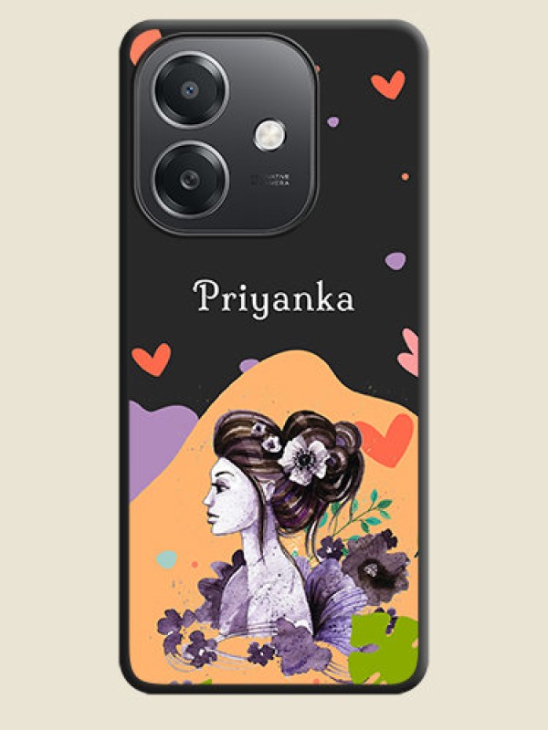Custom Namecase For Her With Fancy Lady Image On Space Black Custom Soft Matte Mobile Back Cover - Oppo A3X 5G