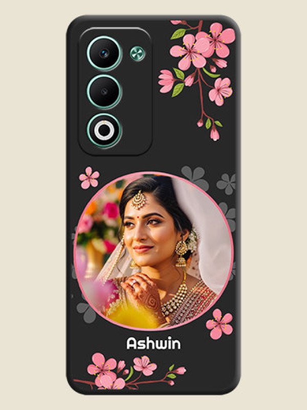 Custom Round Image with Pink Color Floral Design on Photo On Space Black Custom Soft Matte Mobile Back Cover - Oppo A5 5G