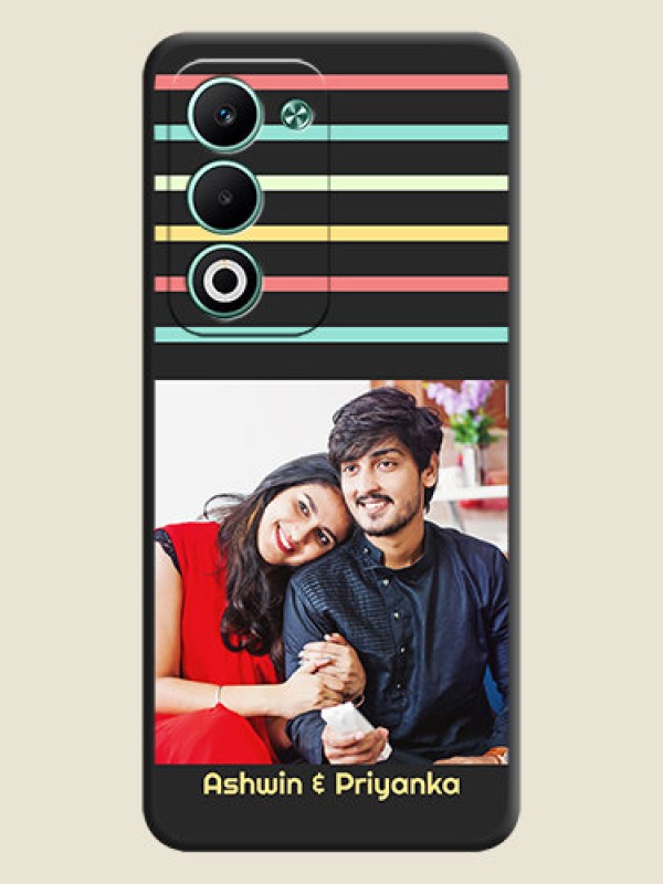 Custom Color Stripes with Photo and Text on Photo On Space Black Custom Soft Matte Mobile Back Cover - Oppo A5 5G