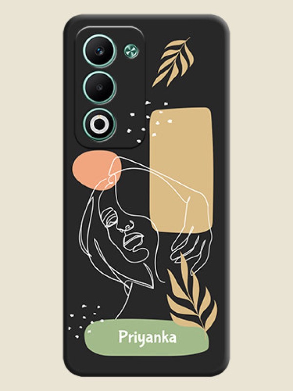 Custom Custom Text With Line Art Of Women & Leaves Design On Space Black Custom Soft Matte Mobile Back Cover - Oppo A5 5G