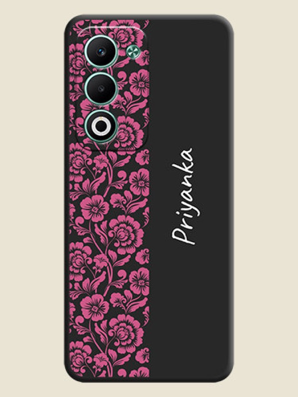 Custom Pink Floral Pattern Design With Custom Text On Space Black Custom Soft Matte Mobile Back Cover - Oppo A5 5G