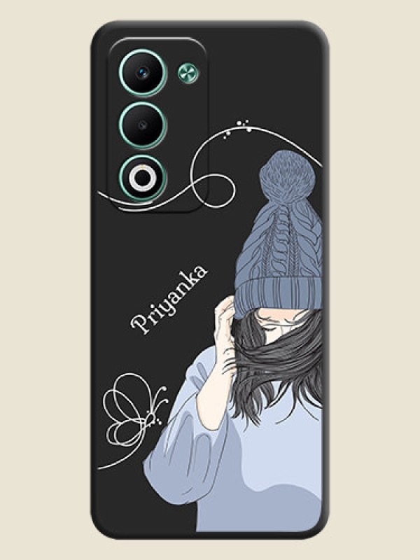 Custom Girl With Blue Winter Outfiit Custom Text Design On Space Black Custom Soft Matte Mobile Back Cover - Oppo A5 5G