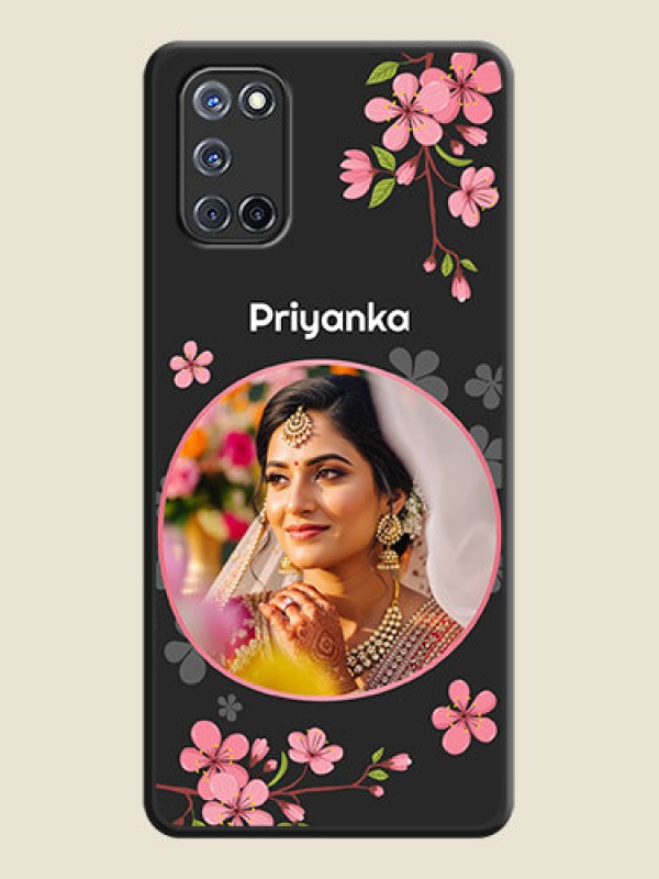 Custom Round Image with Pink Color Floral Design on Photo on Space Black Soft Matte Back Cover - Oppo A52