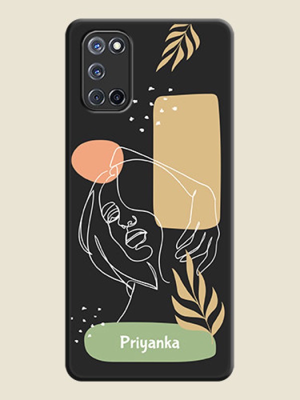 Custom Custom Text With Line Art Of Women & Leaves Design On Space Black Personalized Soft Matte Phone Covers -Oppo A52