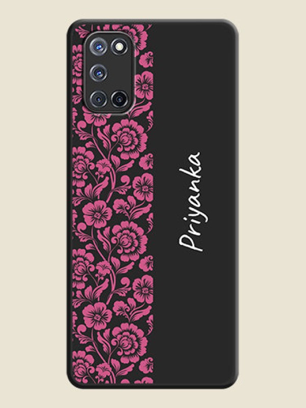 Custom Pink Floral Pattern Design With Custom Text On Space Black Personalized Soft Matte Phone Covers -Oppo A52