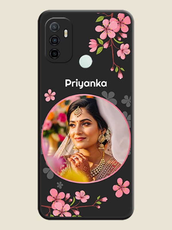 Custom Round Image with Pink Color Floral Design on Photo on Space Black Soft Matte Back Cover - Oppo A53 2020