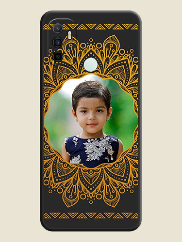 Custom Round Image with Floral Design on Photo on Space Black Soft Matte Mobile Cover - Oppo A53 2020