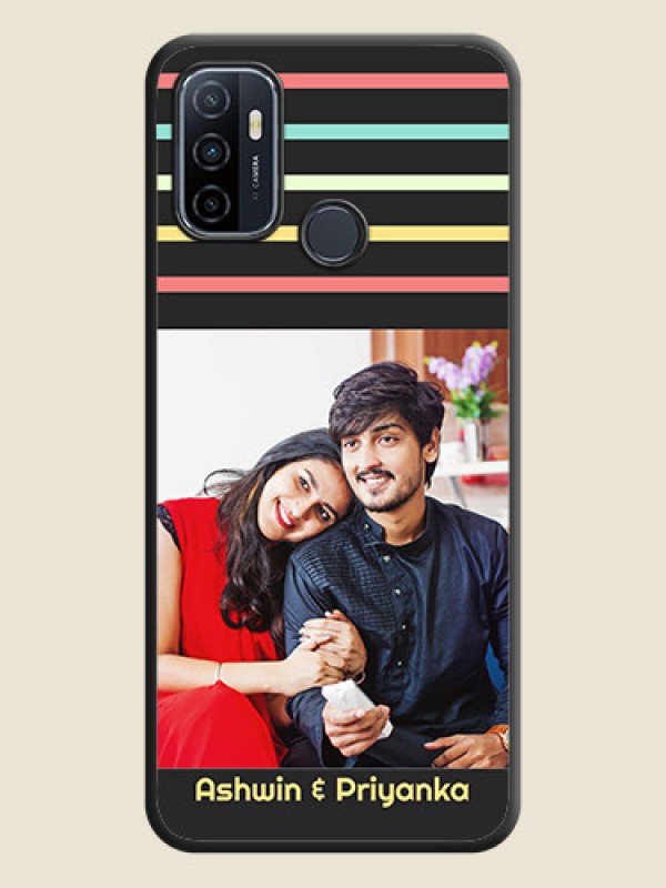 Custom Color Stripes with Photo and Text on Photo on Space Black Soft Matte Mobile Case - Oppo A53 2020