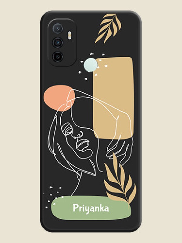 Custom Custom Text With Line Art Of Women & Leaves Design On Space Black Personalized Soft Matte Phone Covers -Oppo A53