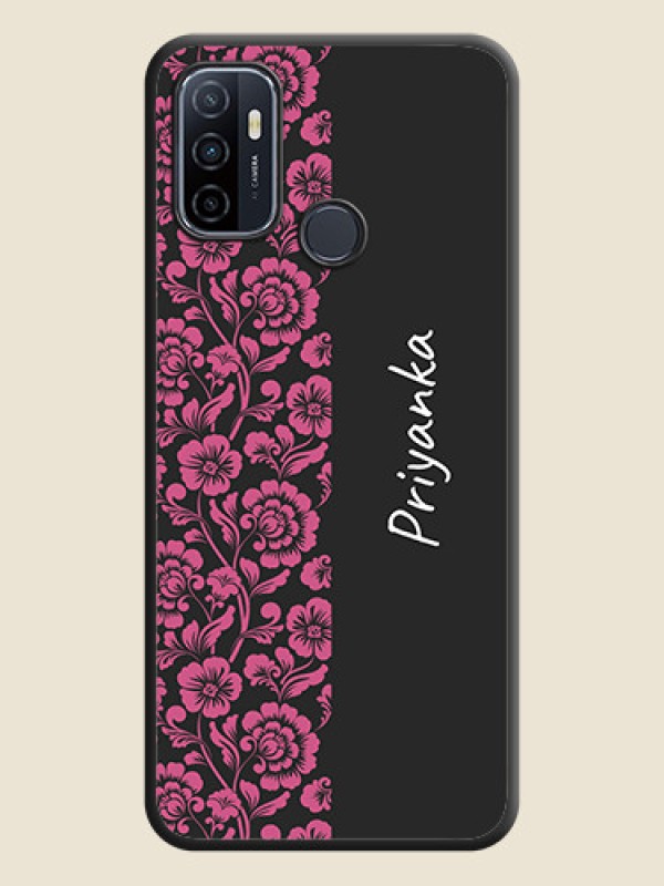 Custom Pink Floral Pattern Design With Custom Text On Space Black Personalized Soft Matte Phone Covers -Oppo A53