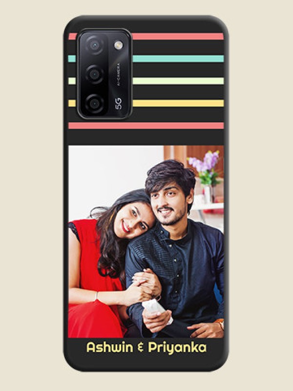 Custom Color Stripes with Photo and Text on Photo on Space Black Soft Matte Mobile Case - Oppo A53s 5G