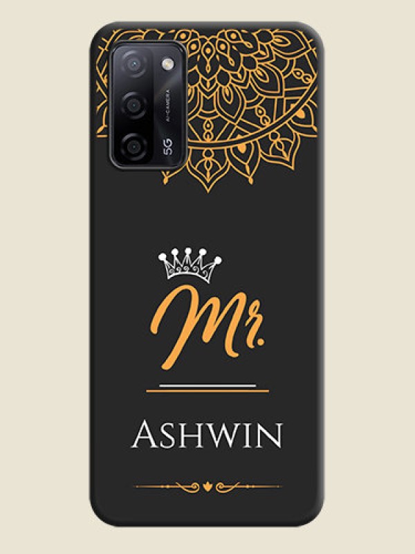 Custom Mr Name with Floral Design  on Personalised Space Black Soft Matte Cases - Oppo A53s 5G