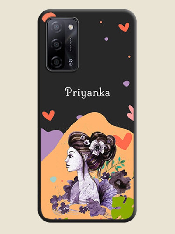 Custom Namecase For Her With Fancy Lady Image On Space Black Personalized Soft Matte Phone Covers -Oppo A53S 5G