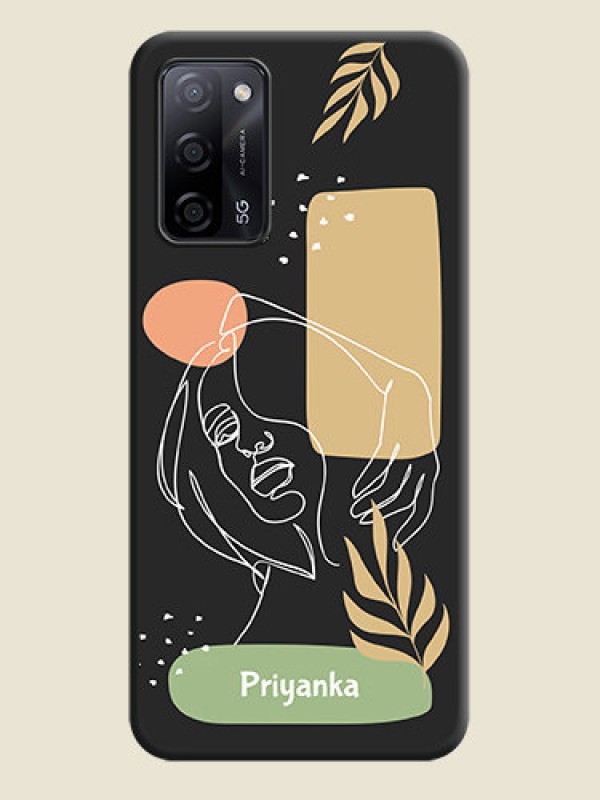 Custom Custom Text With Line Art Of Women & Leaves Design On Space Black Personalized Soft Matte Phone Covers -Oppo A53S 5G