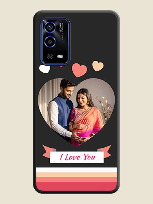 Custom Love Shaped Photo with Colorful Stripes on Personalised Space Black Soft Matte Cases - Oppo A55