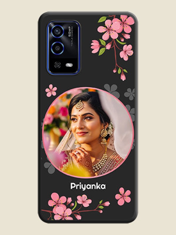 Custom Round Image with Pink Color Floral Design on Photo on Space Black Soft Matte Back Cover - Oppo A55