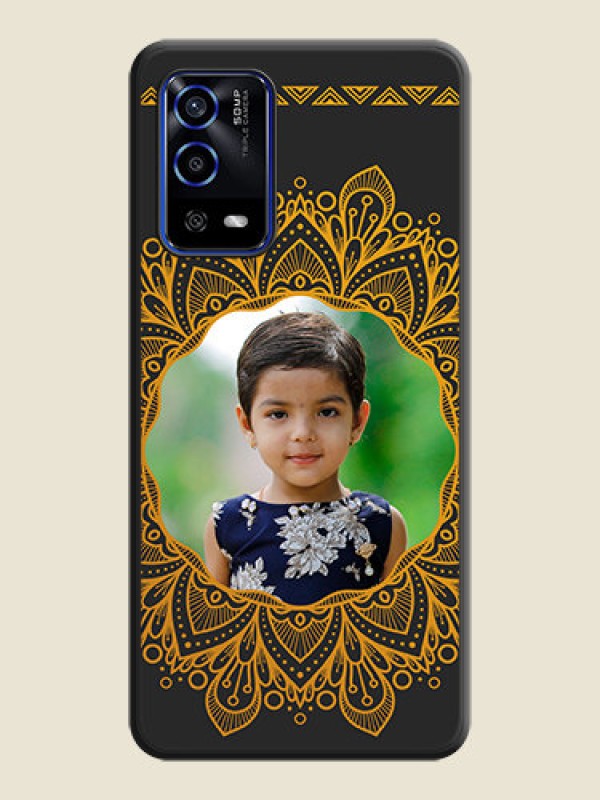 Custom Round Image with Floral Design on Photo on Space Black Soft Matte Mobile Cover - Oppo A55