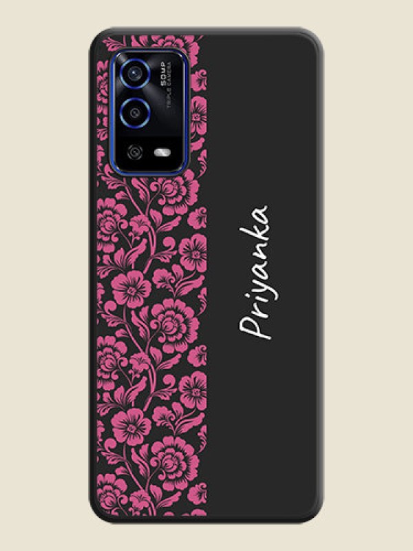 Custom Pink Floral Pattern Design With Custom Text On Space Black Personalized Soft Matte Phone Covers -Oppo A55