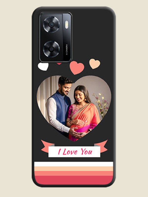 Custom Love Shaped Photo with Colorful Stripes on Personalised Space Black Soft Matte Cases - Oppo A57 2022