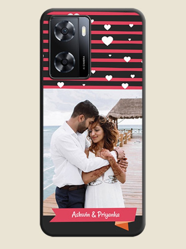 Custom White Color Love Symbols with Pink Lines Pattern on Space Black Custom Soft Matte Phone Cases - Oppo A57 2022