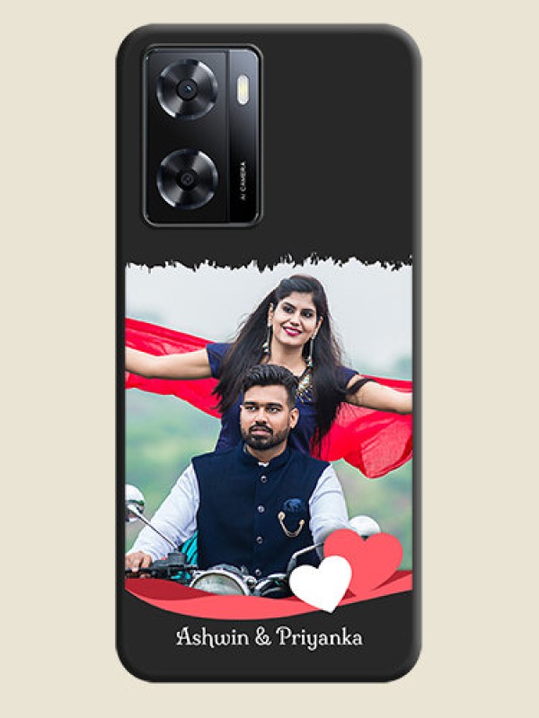 Custom Pin Color Love Shaped Ribbon Design with Text on Space Black Custom Soft Matte Phone Back Cover - Oppo A57 2022