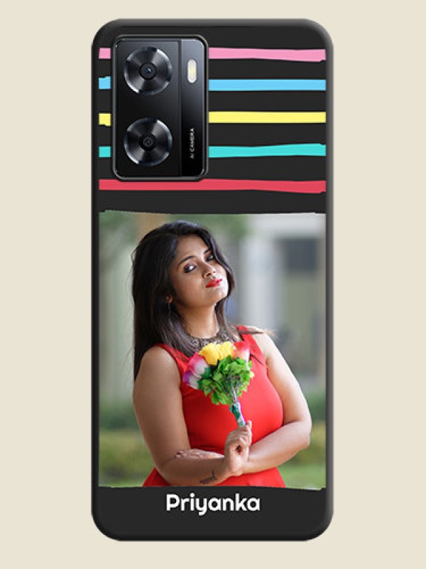 Custom Multicolor Lines with Image on Space Black Personalized Soft Matte Phone Covers - Oppo A57 2022