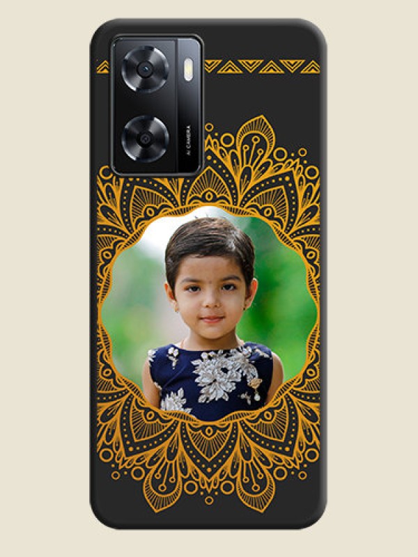 Custom Round Image with Floral Design on Photo on Space Black Soft Matte Mobile Cover - Oppo A57 2022