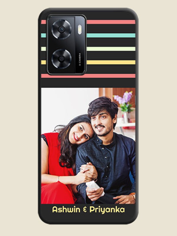 Custom Color Stripes with Photo and Text on Photo on Space Black Soft Matte Mobile Case - Oppo A57 2022