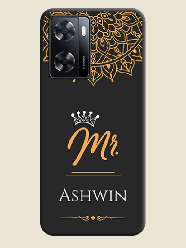 Custom Mr Name with Floral Design  on Personalised Space Black Soft Matte Cases - Oppo A57 2022