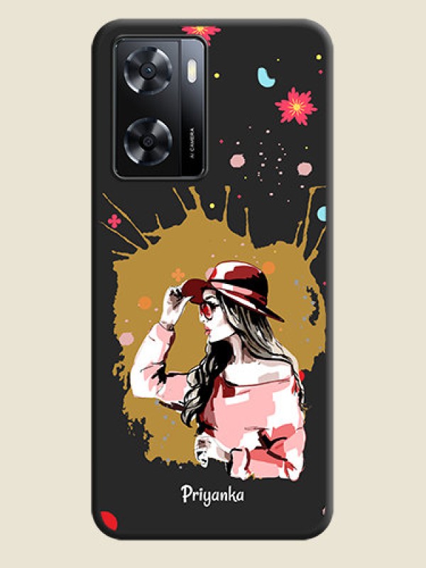 Custom Mordern Lady With Color Splash Background With Custom Text On Space Black Personalized Soft Matte Phone Covers -Oppo A57 2022