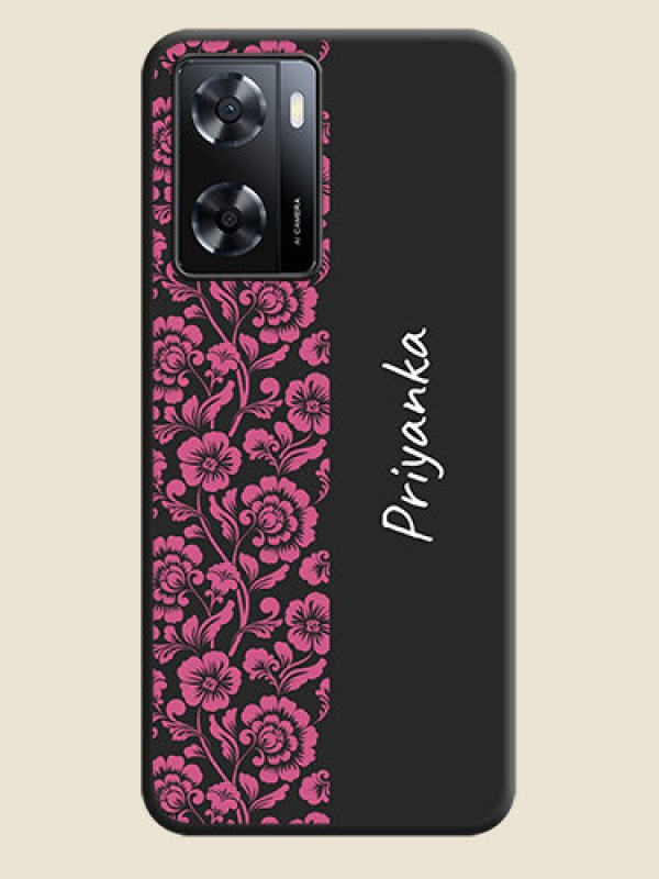 Custom Pink Floral Pattern Design With Custom Text On Space Black Personalized Soft Matte Phone Covers -Oppo A57 2022