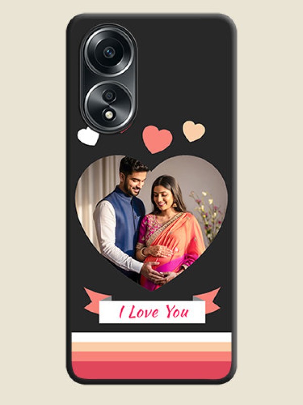 Custom Love Shaped Photo with Colorful Stripes on Personalised Space Black Soft Matte Cases - Oppo A58