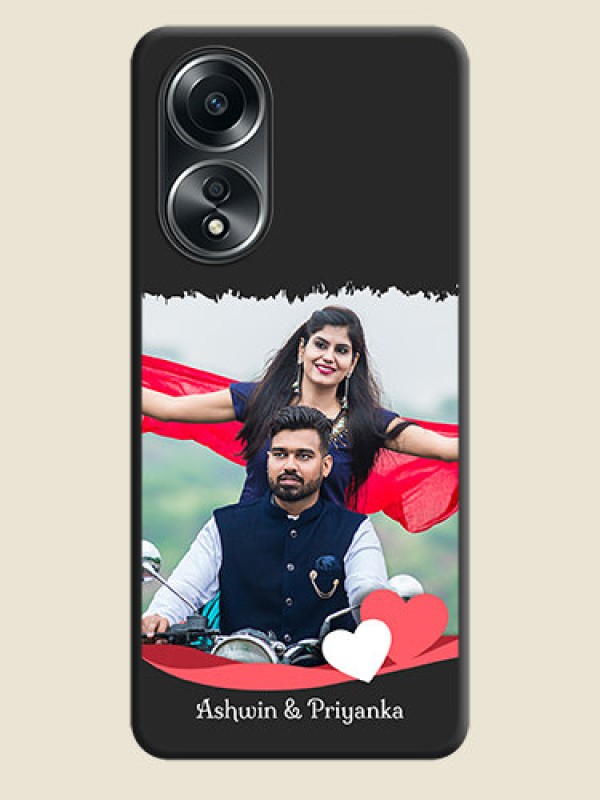 Custom Pink Color Love Shaped Ribbon Design with Text on Space Black Custom Soft Matte Phone Back Cover - Oppo A58