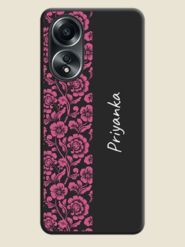 Custom Pink Floral Pattern Design With Custom Text On Space Black Personalized Soft Matte Phone Covers - Oppo A58