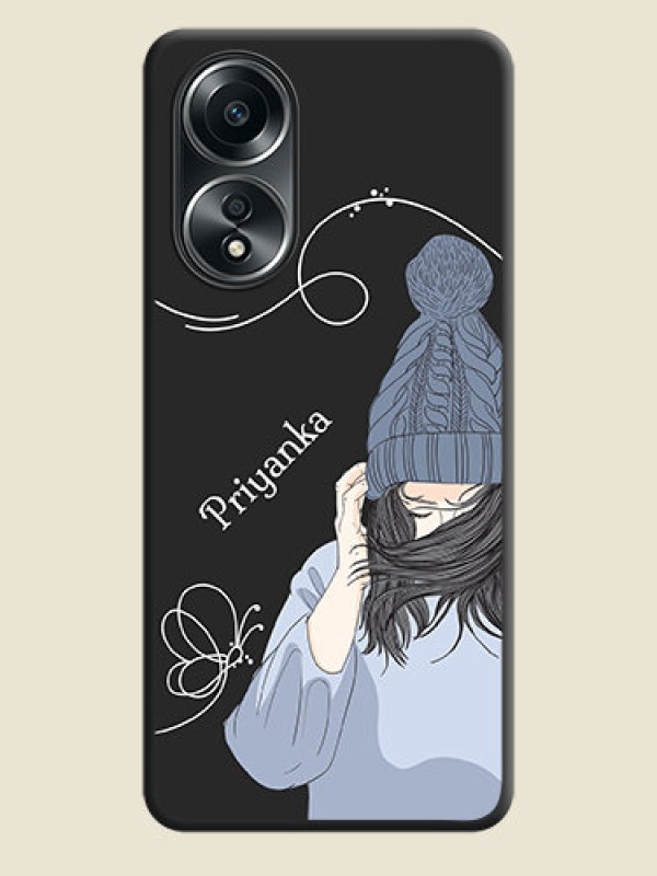 Custom Girl With Blue Winter Outfiit Custom Text Design On Space Black Personalized Soft Matte Phone Covers - Oppo A58
